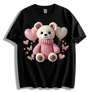 Women's Short Sleeve Tshirt with Adorable Bear and Balloon Design Graphic Print Soft Cotton Casual Daily Wear winter clothes women trench coat