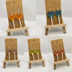 Heart Sucker Earrings - Cute Hook Earrings in 5 Colors: Orange, Yellow, Blue, Green, Pink, Versatile Design for All Occasions, Fun & Unique Accessory