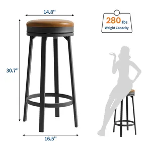Garvee 30 inch Swivel Bar Stools Set of 4, Counter Height Barstool with Footrest and PU Leather Upholstery, Metal Frame, Kitchen Barstools for Kitchen Island, Home Bar, Brown