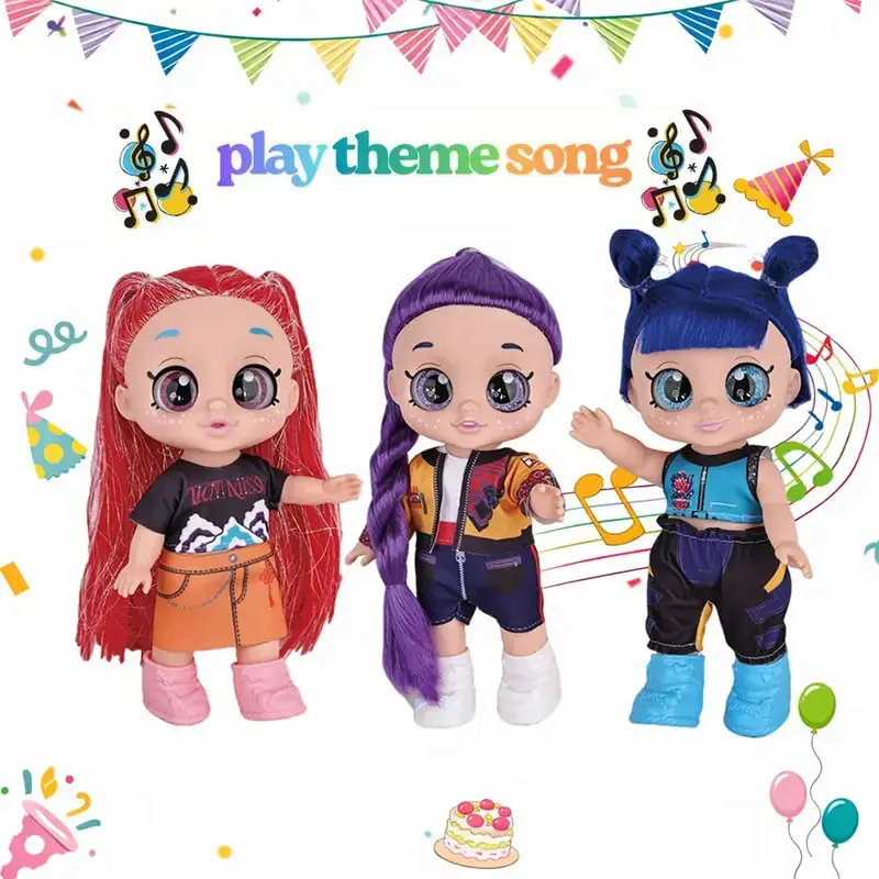 Doll with 5D Bright Eyes, 5 Joint Movable Body, Chubby Vinyl Figure with Music & Sound Effects, Birthday Gift for Kids & Fans