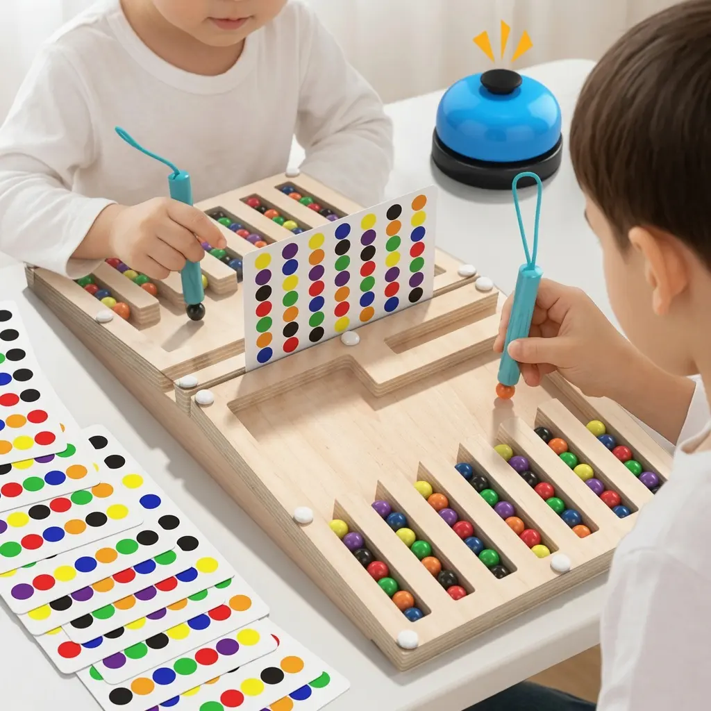 Multi-color Wooden Magnetic Maze Board, Dual-Player Montessori Toy for Toddlers, Educational Puzzle Game for Learning & Cognitive Play, Fine Motor Skills