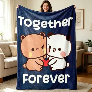 Bubu and Dudu Couple-Themed Flannel Blanket, Soft Digital Print Throw, Machine-Washable All-Season Bedding for Adults, Sofa Bed Gift, Couple-Themed Blankets
