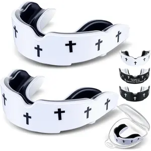 2 Pcs Cross Mouth Guards Teeth Armor Sport Game Guard with Case Religious Mouth Guards for Baseball Football Lacrosse Basketball Rugby Boxing Taekwondo