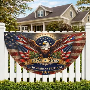 1776-2026 Patriotic Eagle Bunting Flag, 250 Years of Freedom Porch Banner, Vintage USA Half Fan Decor, American Flag Hanging Decoration for Front Porch Fence Wall, July 4th Memorial Day Independence Day Holiday Gift