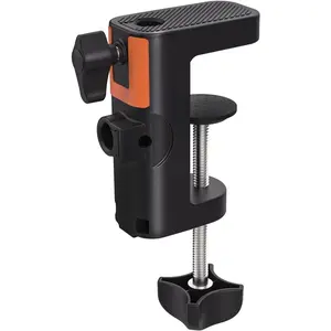 Table Clamp Mount for Microphone Stand, 2-in-1 Mic Boom Arm Clamp Table C Clip for Desktop Overhead Camera Tripod Mic Stand Lamp Base, Fits Up to 2.56 inch 6.5cm Desktop Thickness, 1 count