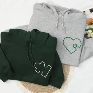 Custom Couples Hoodies Matching Embroidered You Complete Me Heart Puzzle, His and Her Hoodies, Personalized Anniversary