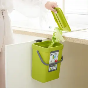 3L Hanging Kitchen Trash Can with Lid - Wall Mounted Compost Bin for Cabinet Door, Under Sink, Bathroom Countertop, Small Space-Saving Waste Basket, Multi-Color Organizer (Green, Blue, Black, White