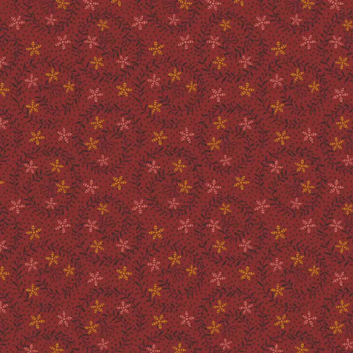 Fabric Henry Glass Red Sprig Bountiful Blessings by the Quarter Yard 3638-88