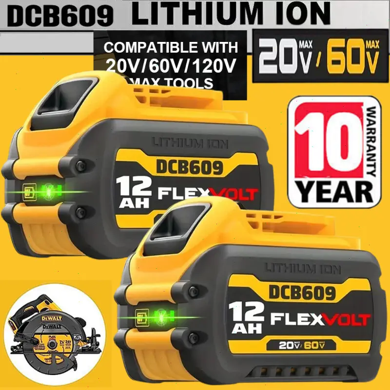 1-2x 12.0AHFor DEWALT batterycharger DCB612 20V 60V MAX FLEXVOLT Lithium-Ion DCB609-2