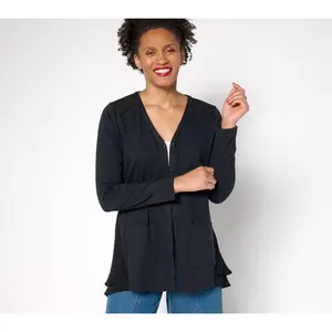 LOGO by Lori Goldstein Petite Knit Cardigan with Clip Dot Trim