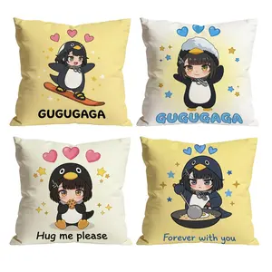 GUGUGAGA Chibi Penguin Girl Throw Pillow Covers Set of 4 | Cute Kawaii Decor for Room Bedroom Chair Car Sofa Couch 0327YA