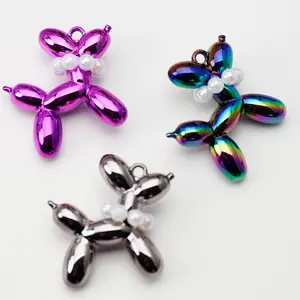 3pcs Diy Jewelry Accessories Metallic Color-plated Macaron Balloon Dog Pendant Mobile Phone Chain Keychain Accessories Material