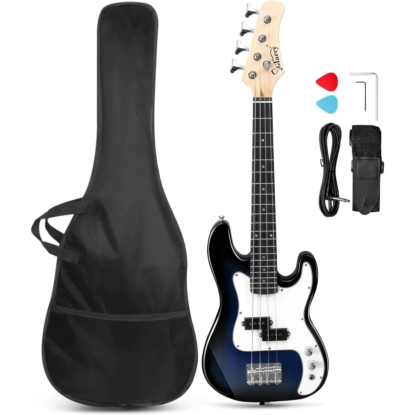 GLARRY Melodious 36in 4-String Electric Bass Guitar Beginner Starter Kit - Pack with Cable, Strap, Bag for Adults
