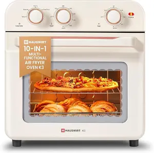 HAUSWIRT Air Fryer Toaster Oven Combo K3, Retro Convection Oven Countertop,19QT Double-layer 2 * 4-slices or 10" Pizza, Bake Toast Broil Air Fry, 1250W Rapid Heating, 150°F - 450°F, Non-Stick, White