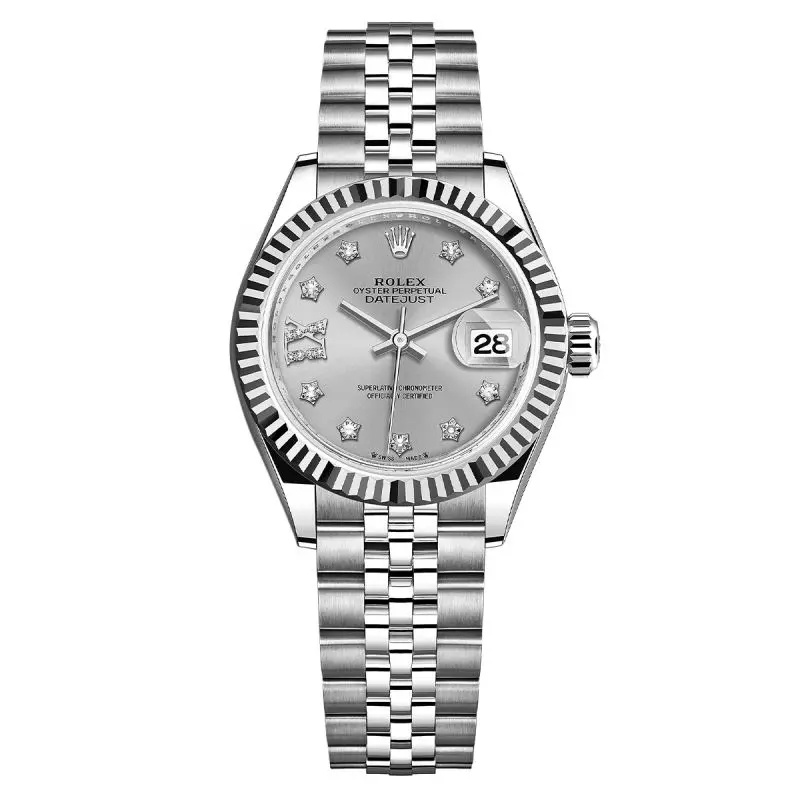 Rolex Lady-Datejust 28 279174 Steel White Gold Fluted Bezel Silver Star Diamond Dial Fullset 202106 WHP041464