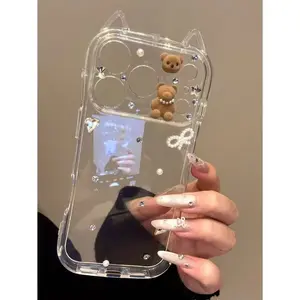 Transparent Cute Cat Heart Planet Design Phone Case for iPhone 17 Pro Max 16 15 Girls Women Stylish Protective Cover