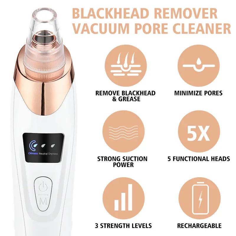 Electric Blackhead Cleaner, 1 Box USBRechargeable Facial Pore Cleaner with5 Cleansing Tips & 4 Counts Acne Acne
