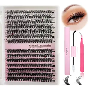 Premium Lash Clusters - DIY Lash Extension Kit with Tweezers, Bond & Seal, Glue Remover, Lash Brush - Waterproof, Reusable Individual Lashes for Party, Stage, Festival Eye Makeup Looks Eyelashes Eyelash Extensions