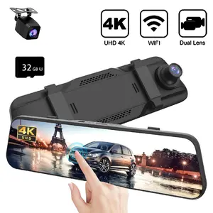 4K Digital Rearview Mirror with WiFi, Dual Channel Car Camera, Includes 32GB SD Card, Touchscreen Display, Reverse Camera with Type-C Connector