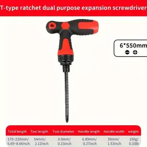 OUDISI 1-Piece Double-Head Magnetic Ratchet Screwdriver with T-Handle Grip, Rust-Proof Finish, Wear-Resistant Design, Effort-Saving Function, Multi-Functional, Portable for Home & Industrial Maintenance