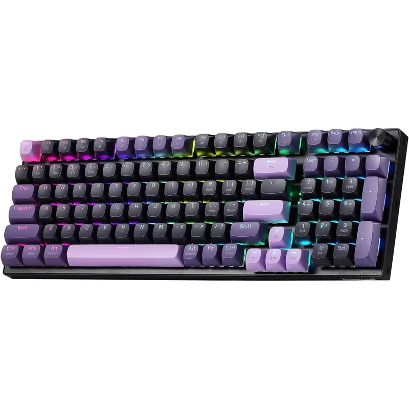 Redragon K740 PRO Wireless RGB 3-Way Multi-Mode QWERTY Gaming Keyboard - 98 PBT Keys, PBT Mechanical, Solid Aluminum Base, Dedicated Knob Brightness Control, Hot-Swap Socket, Custom Mint Mambo Linear Switch, PC Accessories Upgrade