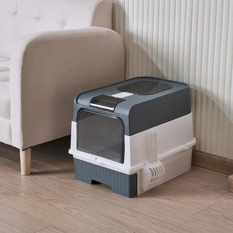 Oversized Enclosed Cat Litter Box with Drawer Large Space Anti Splash UV PP Square Cat Toilet for Multiple Cats Odor Control Pet Supplies