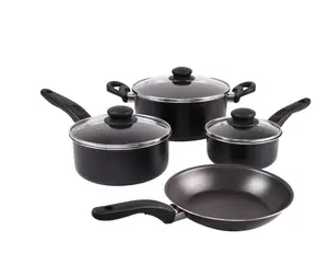 Mainstays 7 Piece Non Stick Aluminium, Pots and Pans Cookware Set, Black