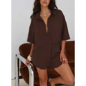 Peni Linen Button Down Top Chocolate