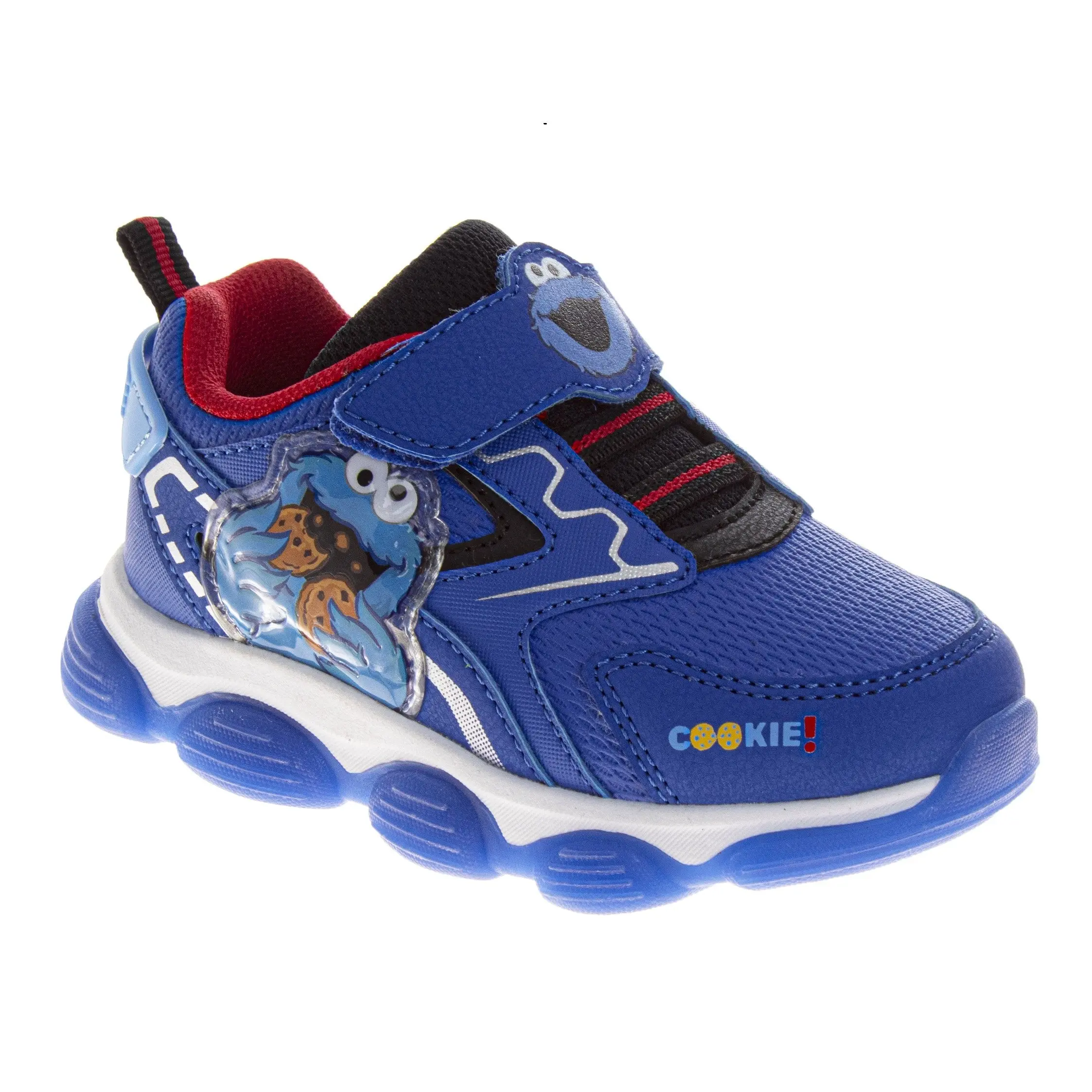 Josmo Boys' Cookie Monster Light-Up Trainer Sneakers - Toddler Preschool Footwear with Bold Graphics, Hook-Loop Closure, Adjustable Fit, Casual Round Toe (Size 5), Trainer Sneaker