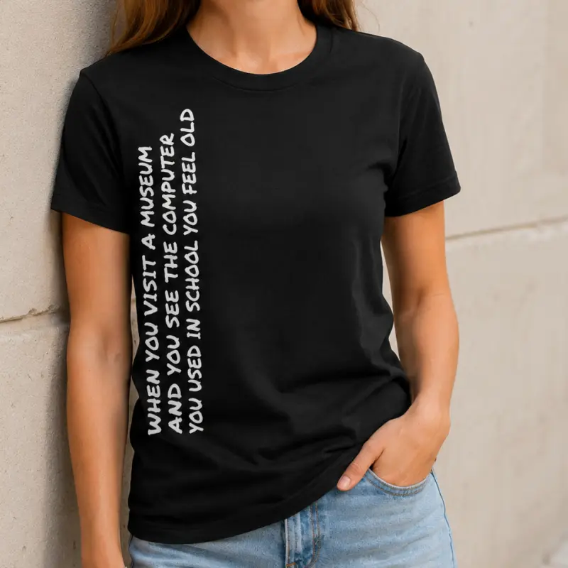 Unisex Oversized Tee - Vertical Script Old Computer Nostalgia Tech Humor IT Teacher Sports Top, Balanced Unisex Breathable Fabric 4-Season Wear Long-Lasting Print Daily Outfit, Four-Season Wear