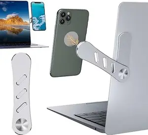Magnetic Phone Holder, Laptop or Desktop Monitor Side Mount Phone Holder, Slim Portable Foldable Computer Expansion Bracket Compatible with Any Phone, Silver