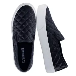 CUSHIONAIRE Faze Women’s Quilted Slip-On Sneaker – Faux Leather Casual Shoe with Memory Foam Insole & Rubber Outsole