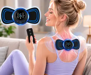 Tiktok 2026 USB Rechargeable Vibratory EMS  Shoulder & Neck Massager for Muscle Relaxation, 8 Modes, 19 Levels, Independent Remote Control, Home & Office Use, Mini Gifts, Vibratory Massager
