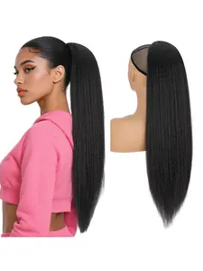 Drawstring Ponytail Hair Extensions For Women Synthetic Kinky Straight Yaki Ponytail Hairpieces 24 Inch 110g #1B Natural Black