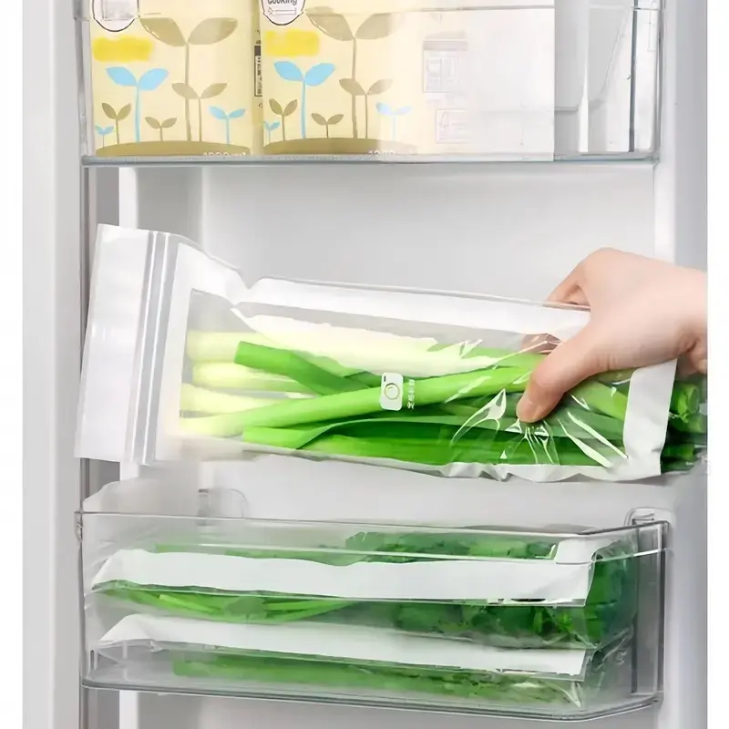 Long Strip PE Food Storage Bags with Snap Button, Airtight Transparent Sealed Storage Bags for Fruits, Vegetables, Meat & Grains, Reusable Self-Sealing Pouches , urable Refrigerator & Freezer Bags
