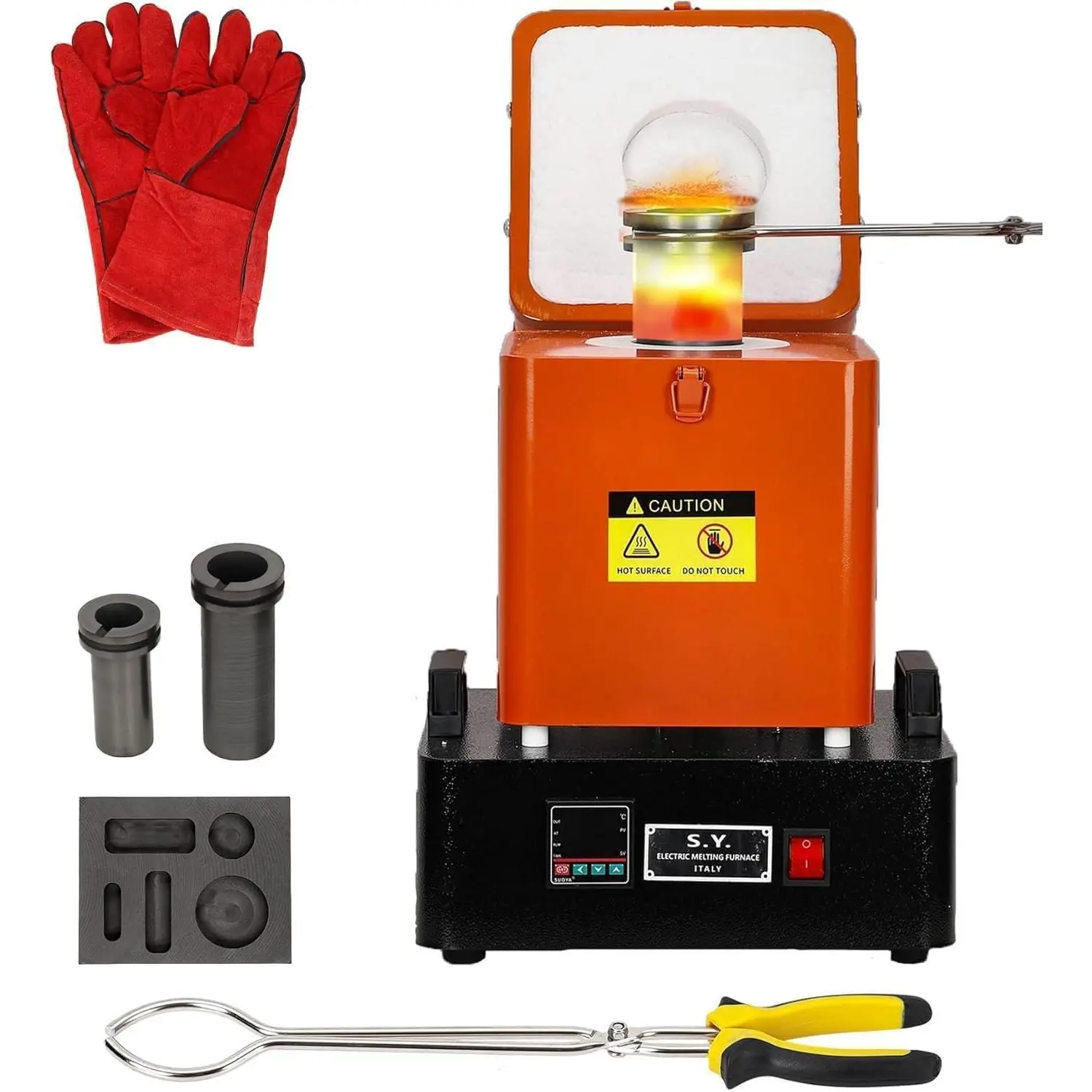 1500W 110V Digital Gold & Silver Smelting Furnace with PID Control, 1+3KG Crucibles + Tools, Max Temp 1150℃, High-Temp Glove Included, for Jewelry Casting, Scrap Metal (Gold, Silver, Copper, Aluminum)
