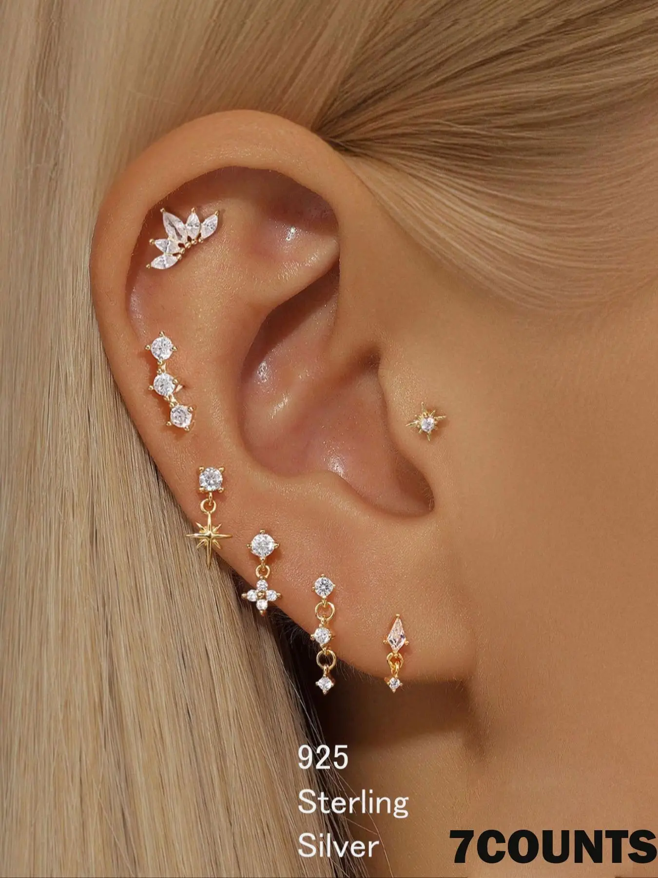 925 Sterling Silver Cute Star & Flower Design Earrings, Fashionable Artificial Zircon Decor Earrings for Women & Girls, Trendy All-match & Exquisite J