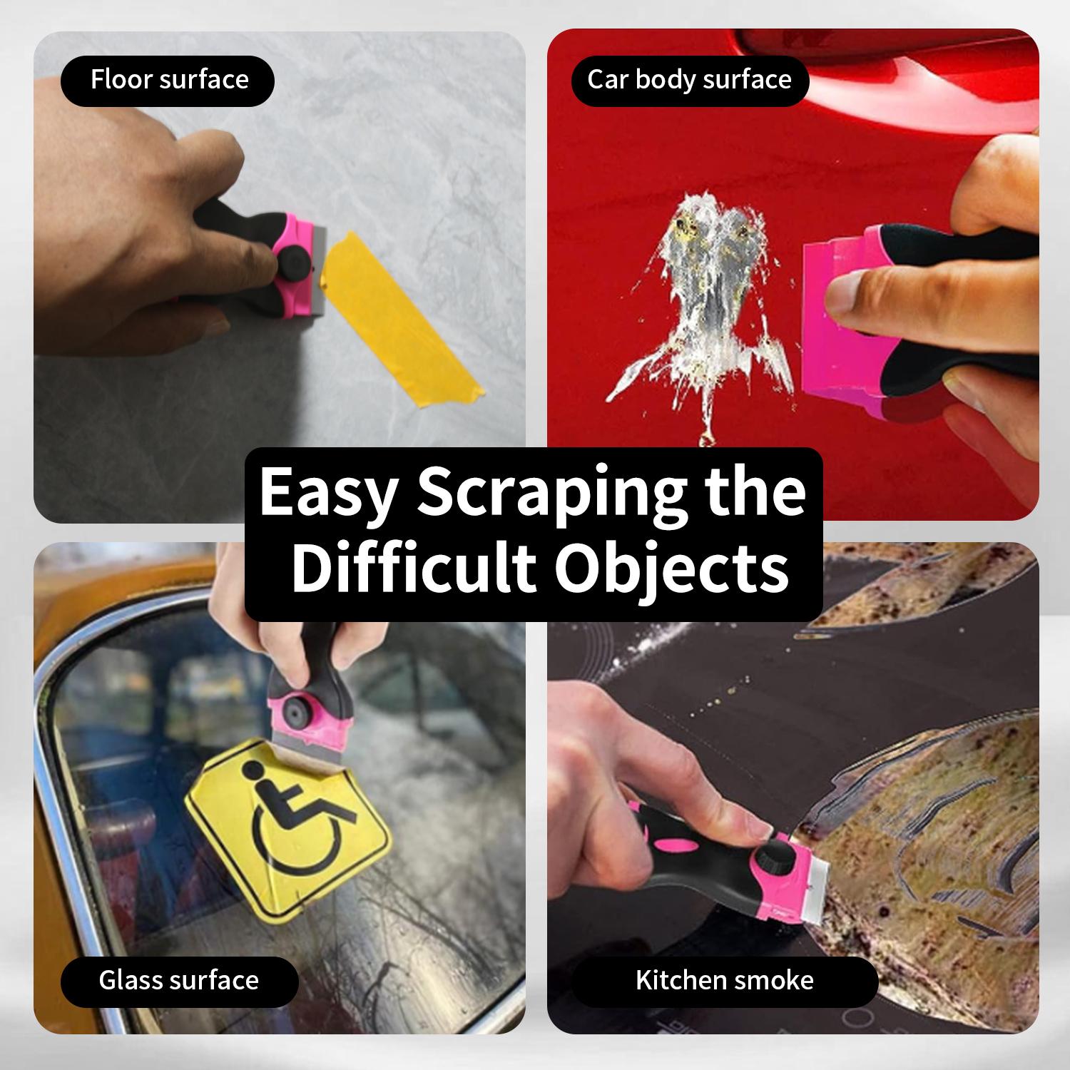 Pink Glass Cooktop Scraper Tool Set, 10 Plastic & 10 Metal Blades, Non-Scratch Razor Scraper for Stovetops, Windows, Paint, Caulk, Labels, Ceramic Tile & Car Cleaning