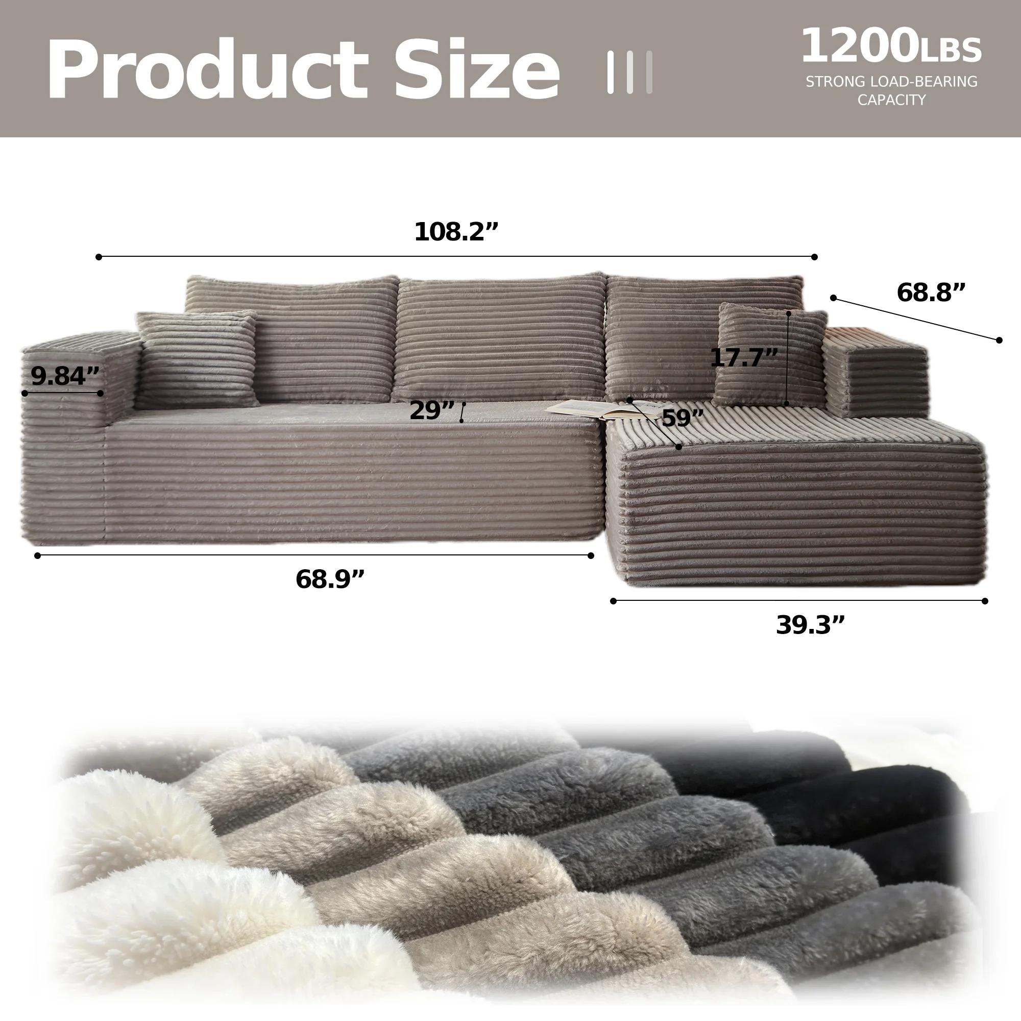 Modular combination sofa, L-shaped lounge chair, modern minimalist sofa, living room bedroom, deep-seated corner sofa, simple assembly, corduroy