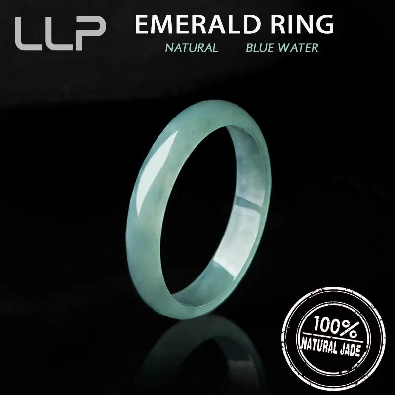 Women's Genuine Grade A Nephrite Blue Water Ice Jade Ring - Fashion Charm Jewelry for Festival Gifting, Female, Natural Grade A
