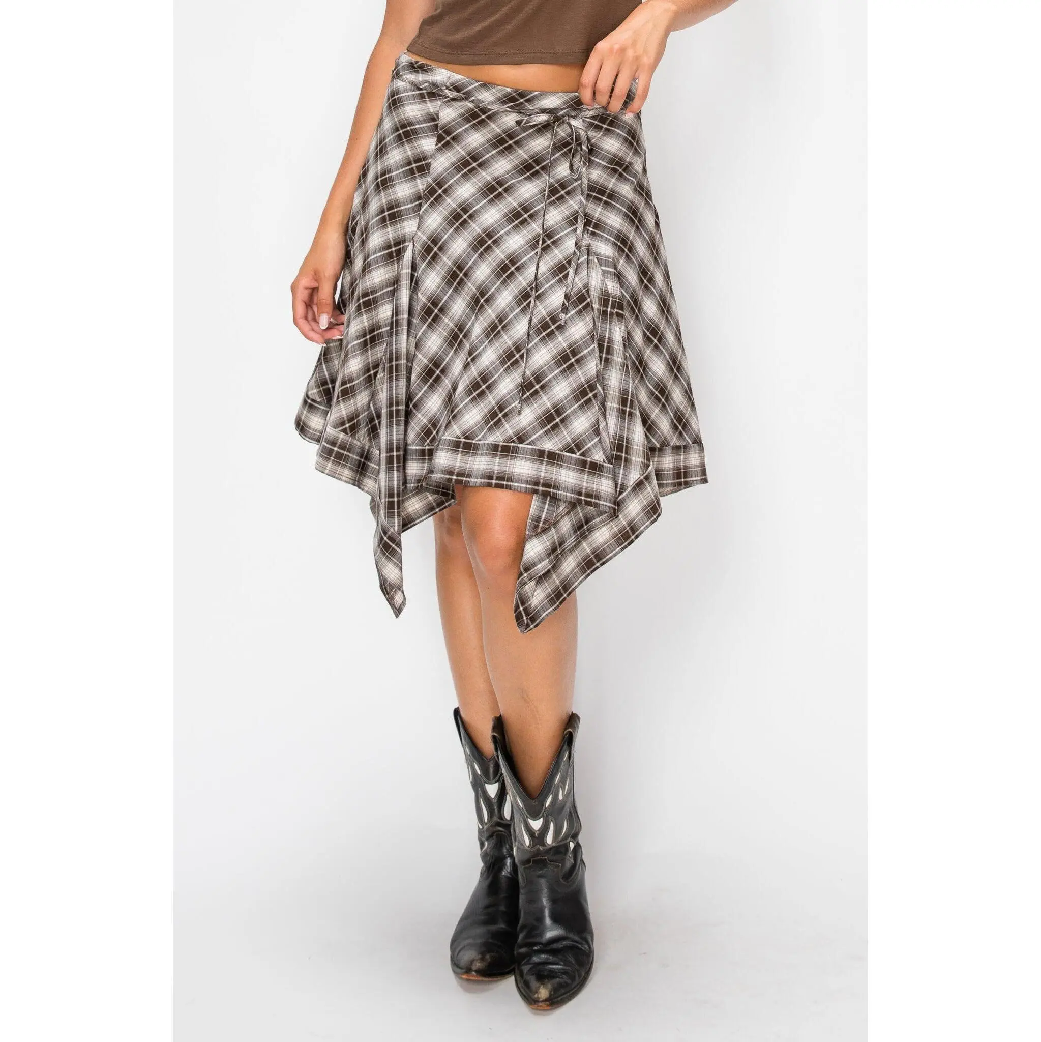 Plaid Handkerchief Hem Skirt