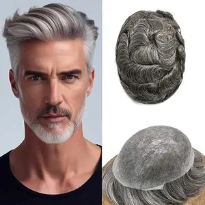 【TIMIA】Men's Human Hair Wig - 0.1mm Skin, Durable PU Injection, Full PU Base Human Hair Men's Wig (8x10 Inch, #1B65)