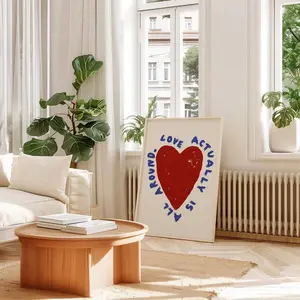 1pc "Love Is Everywhere" Themed Canvas Wall Art, Red & Blue Love Quote Painting, College Style Love Heart Girl Poster, Heart-Shaped Aesthetic Decor, Suitable For Kitchen, Living Room, Home Bar, Men's Space, Dorm, Gift For Her