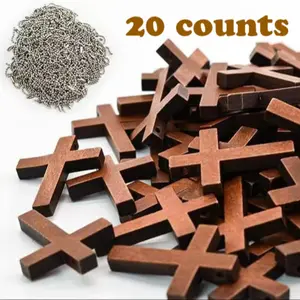 20 Piece Wooden Cross Pendants with Chains, Natural Wood Christian Gifts, DIY Jewelry Crafts, Church Prayer, Easter, Baptism, Religious Jewelry Gift