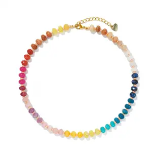 Boho Colored Flat Beads Beaded Necklace with Gold Chain Adjustable Handmade Multicolor Beaded Choker Necklace for Women Summer Beach Fashion Jewelry Gift for Her Everyday Wear