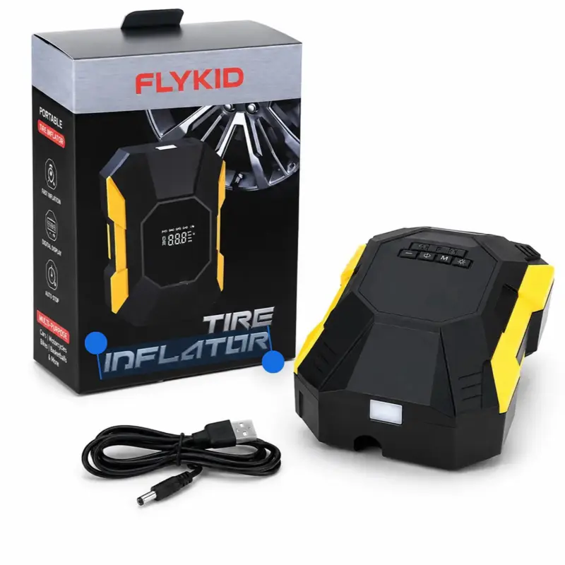 FLYKID Rechargeable Tire Inflator - Cordless Power, Tire Pressure Monitoring, Auto Shutoff, 150 PSI