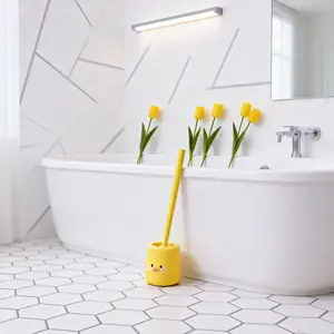 Wall-mounted Scratch-free Toilet Brush Yellow Duck Shape Soft Bristles Durable Plastic Reusable Accessory for Bathroom Toilet Cleaning & Decoration