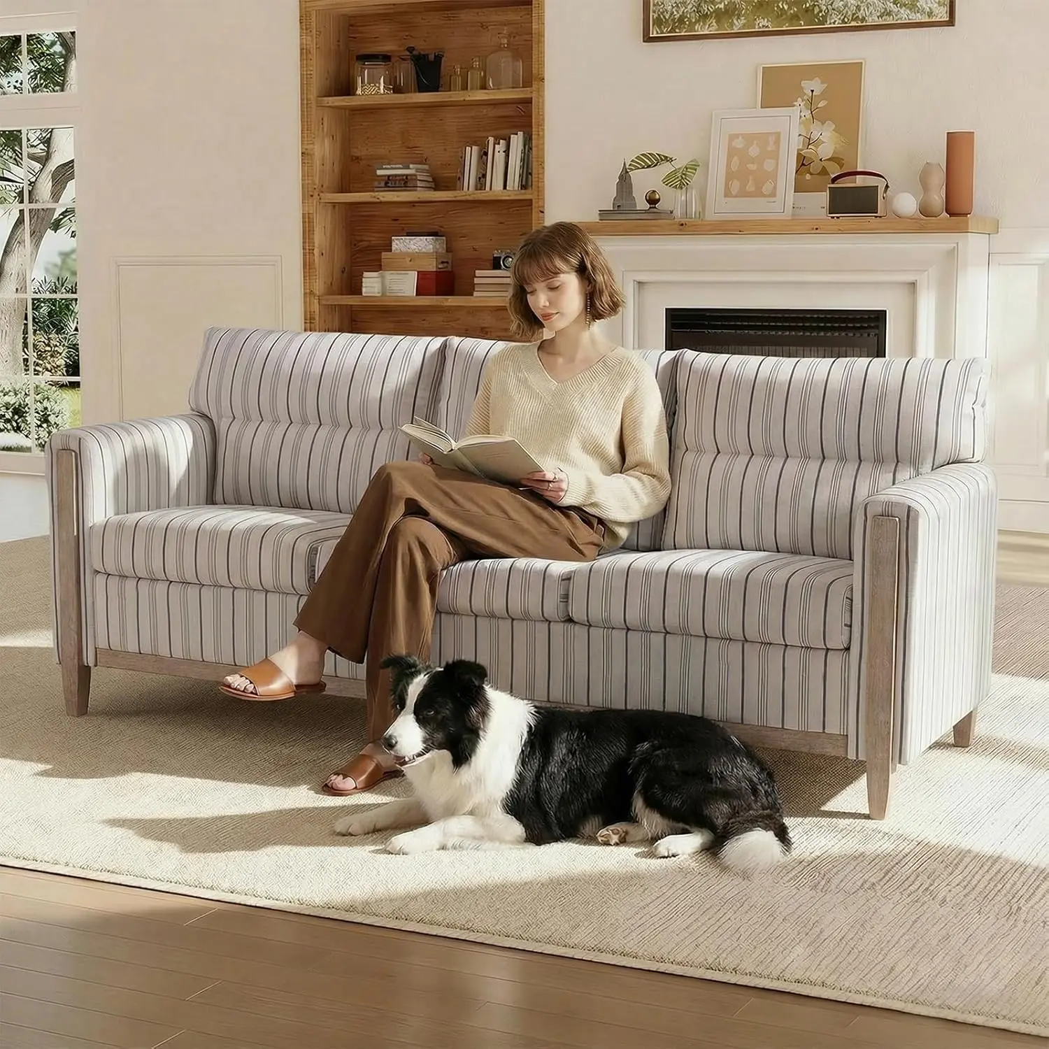 79.53''Square Arm Blue Striped