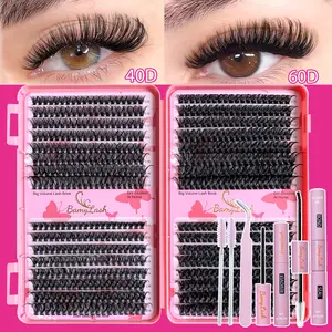 640pcs Style Eyelash Extension Kit, 10-18mm Wide Band False Lashes, Cluster Eyelash Extensions, DIY Volume Eyelashes, D Curl Cluster DIY Supplies, 40D Individual Eye Makeup Eyelashes with Bond & Seal & Remover & Tweezers & Brushes, Eyelash Extensions Set