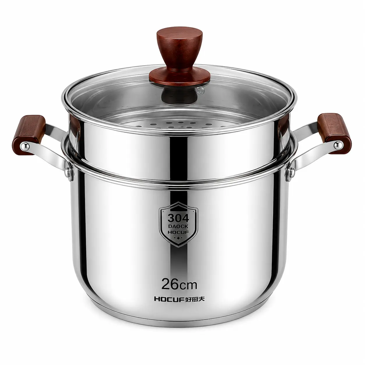 Stainless Steel 26cm Stock Pot with Steamer Insert & Glass Lid